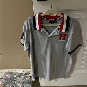 Tommy Hilfiger Light Gray Polo with Red and Navy Accents